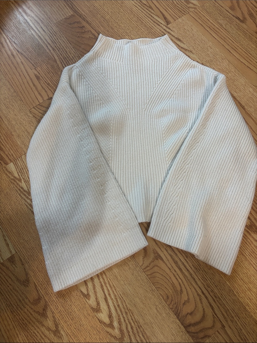 Maeve Cream Ribbed Scoop-Neck Sweater with Wide Sleeves